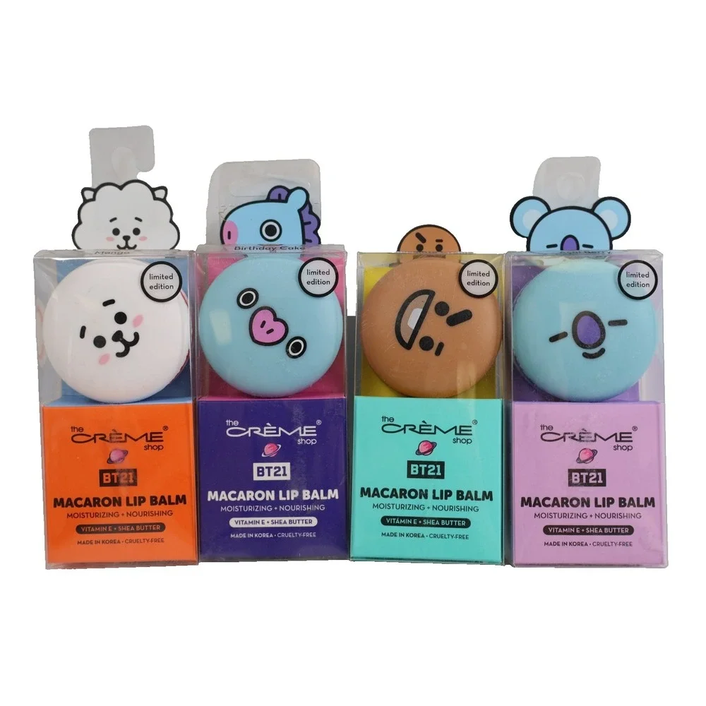 4pk The Crème Shop BT21 Macaron Lip Balm, Mango, Chocolate, Birthday Cake, Acai